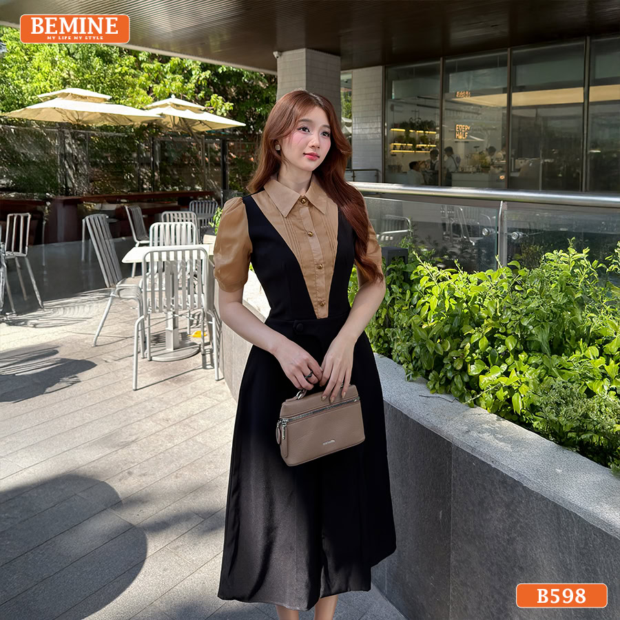 Đầm thiết kế BEMINE cổ sơ mi giả yếm dáng chữ A B598 1 Mẫu đầm thiết kế BEMINE cổ sơ mi giả yếm dáng chữ A B598 là sự kết hợp hoàn hảo giữa nét cổ điển của cổ sơ mi.