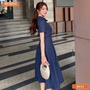 Đầm thiết kế BEMINE Cổ Sen Dáng Dài Họa Tiết B634
