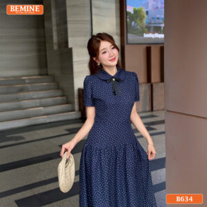 Đầm thiết kế BEMINE Cổ Sen Dáng Dài Họa Tiết B634