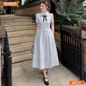 Đầm Thiết Kế BEMINE Cổ Sơ Mi In Họa Tiết Dáng Dài B637