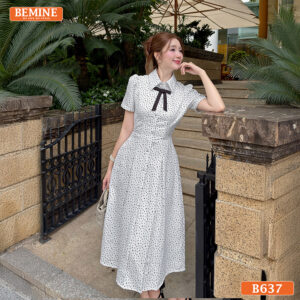 Đầm Thiết Kế BEMINE Cổ Sơ Mi In Họa Tiết Dáng Dài B637