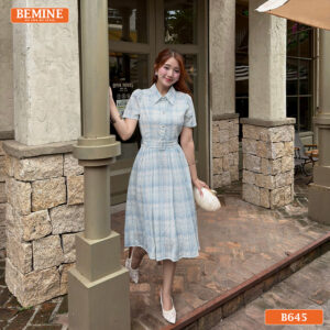 Đầm thiết kế BEMINE cổ sơ mi đai eo dáng chữ A B645 - trang phục công sở
