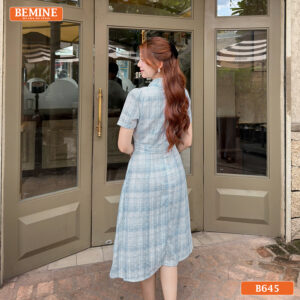 Đầm thiết kế BEMINE cổ sơ mi đai eo dáng chữ A B645