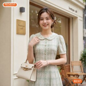 Đầm thiết kế BEMINE B557 cổ đức phối viền thanh lịch.