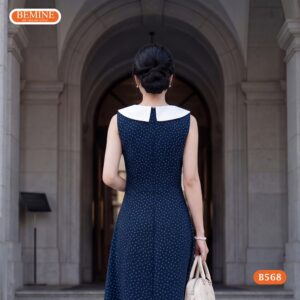Cận cảnh đường may sắc sảo của mẫu đầm viền ren BEMINE B568.