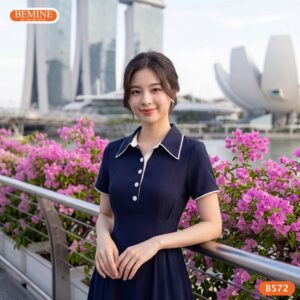 Chi tiết đính cúc tinh tế tạo điểm nhấn nổi bật trên đầm B572.