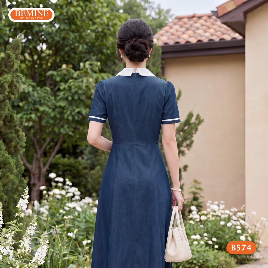 Đầm jean chữ a cổ sơ mi BEMINE thời trang thiết kế B574 5 Đầm jean BEMINE B574 tôn dáng, phù hợp nhiều vóc dáng