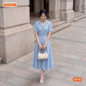 Hình ảnh thực tế đầm công sở BEMINE B576 phom dáng chuẩn.