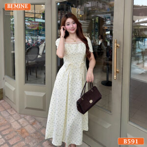 Đầm thiết kế BEMINE Cổ Vuông Hoa Nhí Dáng Dài B591