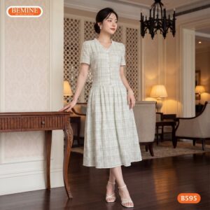 Hình ảnh thực tế đầm công sở BEMINE B595 phom dáng chuẩn.