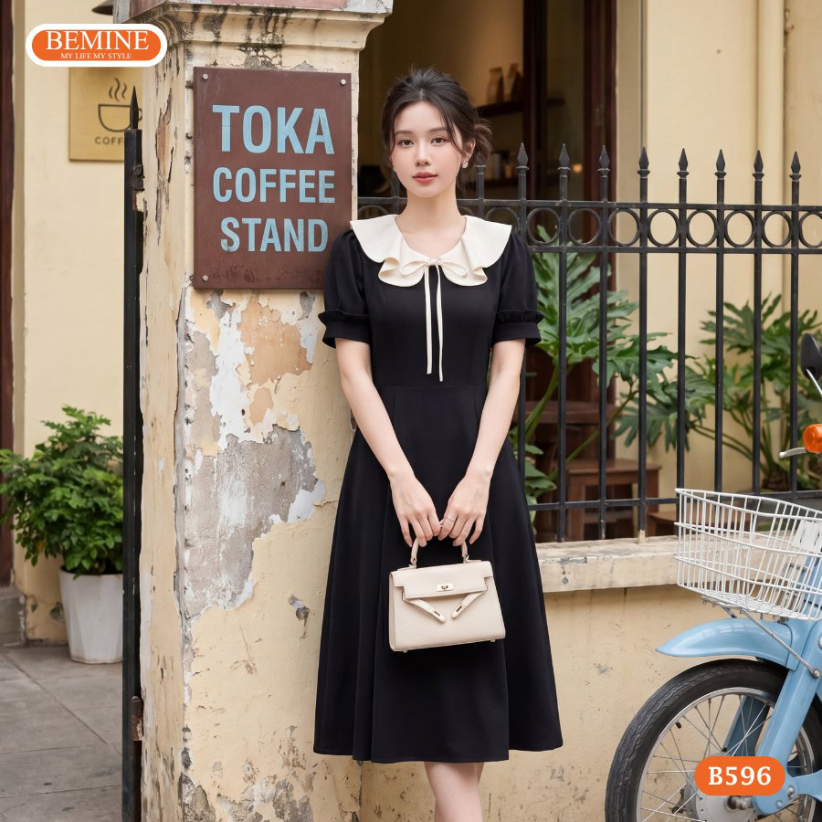 Đầm chữ A chiết eo cao tạo độ xòe cân đối tỷ lệ