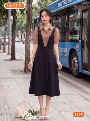 Hình ảnh thực tế đầm công sở BEMINE B598 phom dáng chuẩn.