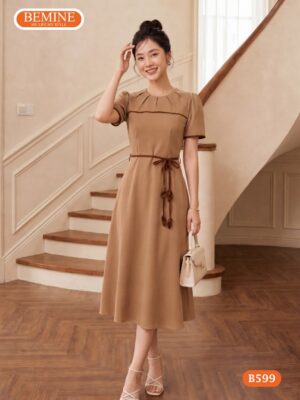 Đầm thiết kế BEMINE cổ tròn phối dây eo hoa dáng chữ a B599