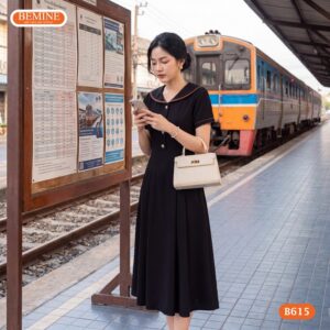 Hình ảnh thực tế đầm công sở BEMINE B615 phom dáng chuẩn.