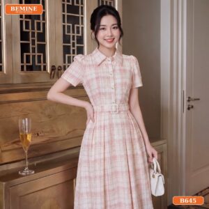Đầm thiết kế BEMINE cổ sơ mi đai eo dáng chữ A B645 - trang phục công sở nữ