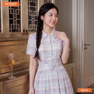 Đầm thiết kế BEMINE cổ sơ mi đai eo dáng chữ A B645 - BEMINE fashion sale