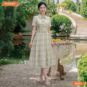 Đầm thiết kế BEMINE cổ sơ mi đai eo dáng chữ A B645 - váy đuôi cá