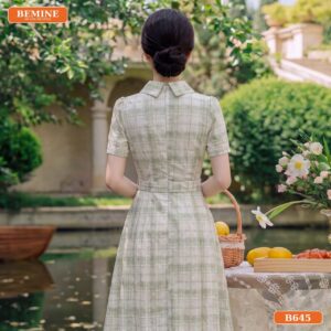 Đầm thiết kế BEMINE cổ sơ mi đai eo dáng chữ A B645 - váy baby doll