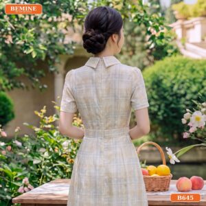 Đầm thiết kế BEMINE cổ sơ mi đai eo dáng chữ A B645 - đầm công sở