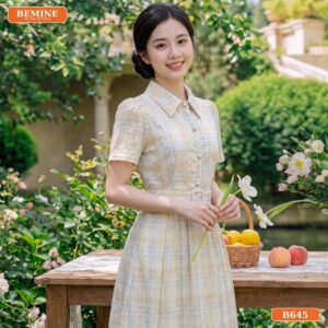 Đầm thiết kế BEMINE cổ sơ mi đai eo dáng chữ A B645 - quà tặng mẹ