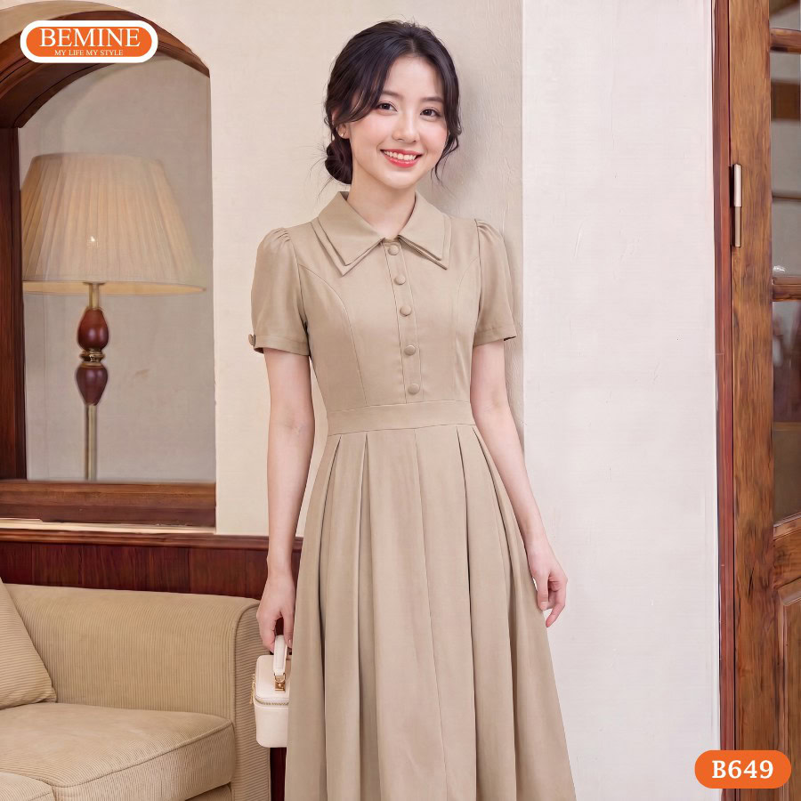 Form dáng chữ A giấu bụng hoàn hảo của đầm thiết kế cổ đức B649 BEMINE