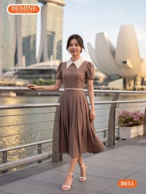 Đầm thiết kế BEMINE cổ sơ mi phối cúc dáng chữ a B651