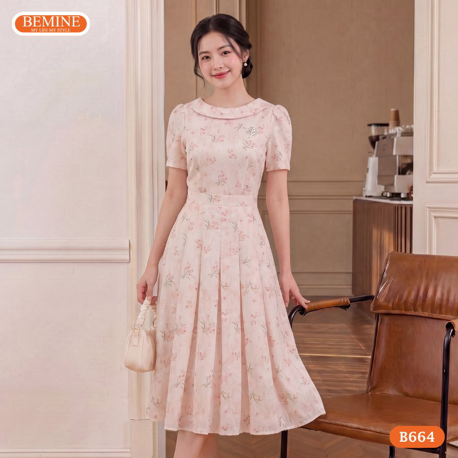 Thiết kế cổ trụ kín đáo kết hợp chất liệu cotton tằm Ý cao cấp mã B664.