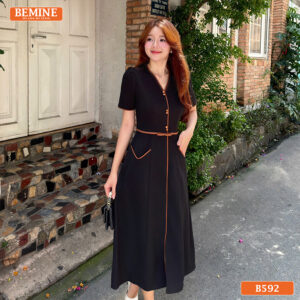 Đầm thiết kế BEMINE chữ A cổ V phối viền B592