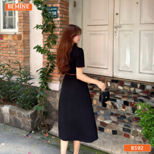 Đầm thiết kế BEMINE chữ A cổ V phối viền B592