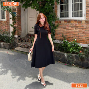 Đầm thiết kế BEMINE cổ sen phối viền dáng chữ A B622
