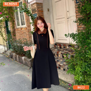 Đầm thiết kế BEMINE cổ sen phối viền dáng chữ A B622