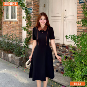 Đầm thiết kế BEMINE cổ sen phối viền dáng chữ A B622