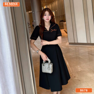 Đầm thiết kế BEMINE cổ thủy thủ phối viền dáng chữ A B678 - gợi ý quà tặng mẹ