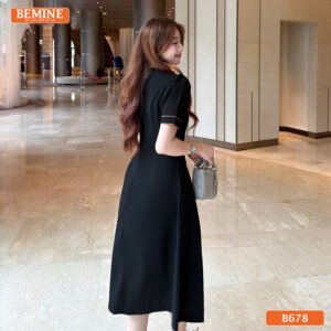 Đầm thiết kế BEMINE cổ thủy thủ phối viền dáng chữ A B678 - thời trang tuổi trung niên