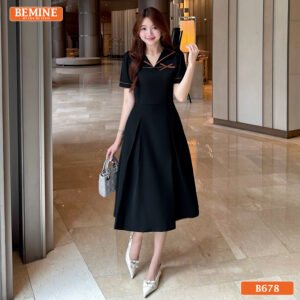 Đầm thiết kế BEMINE cổ thủy thủ phối viền dáng chữ A B678 - đầm chữ a cho người mập