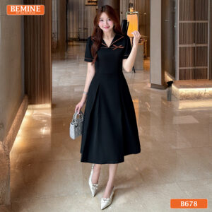 Đầm thiết kế BEMINE cổ thủy thủ phối viền dáng chữ A B678 - váy đi biển