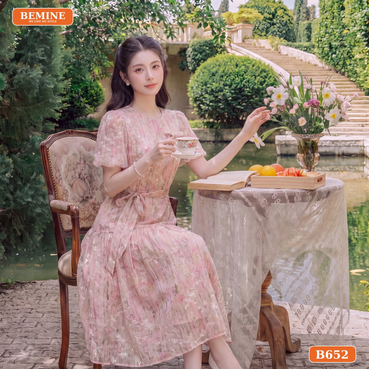 Vẻ đẹp duyên dáng của đầm BEMINE B652 dáng chữ A màu hồng ngọt ngào