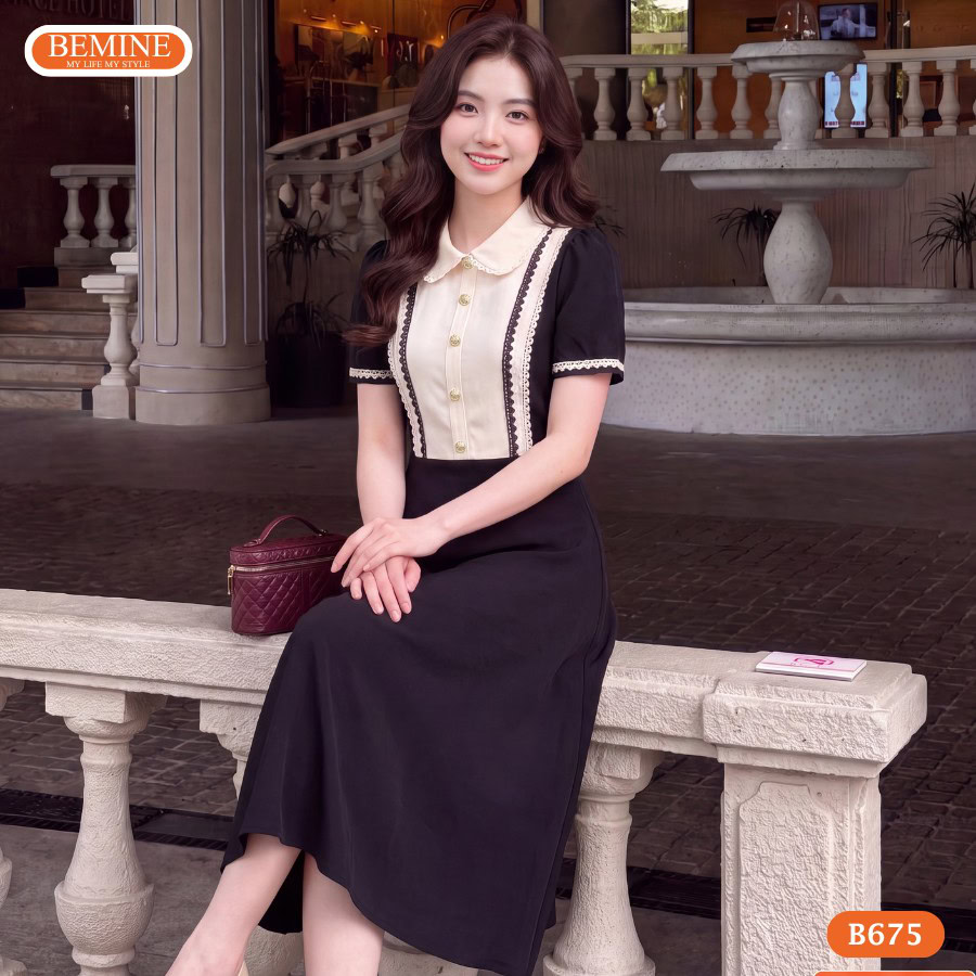 Đầm thiết kế BEMINE cổ sen viền ren dáng chữ A B675 3 Phối đồ cùng đầm công sở BEMINE B675 lịch sự