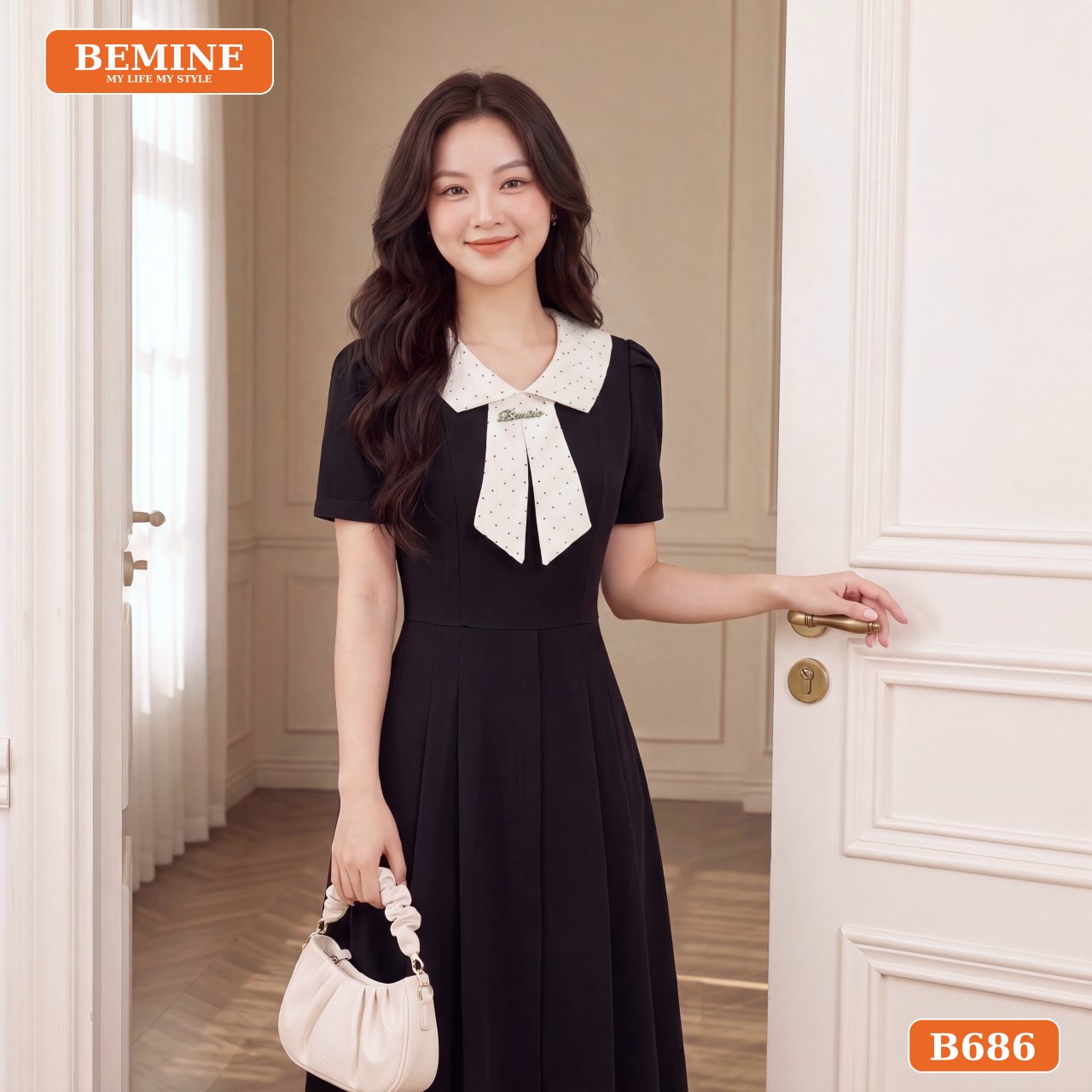 Đầm xòe cổ V đính cúc sang trọng cho sự kiện