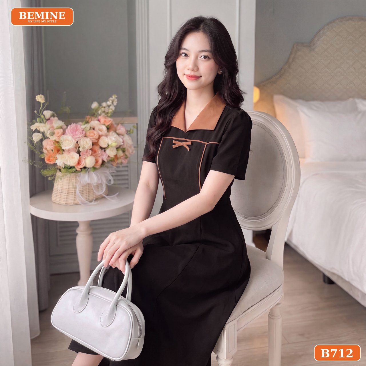 Cách phối đồ thanh lịch cùng đầm BEMINE B712