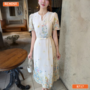 Đầm thiết kế BEMINE cổ tròn thêu hoa dáng dài B717 - thời trang u40
