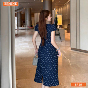Đầm thiết kế BEMINE cổ tròn nhún eo có dây nơ dáng chữ A B729 - đầm ren