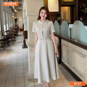 Đầm thiết kế BEMINE cổ lệch dáng dài B737 - đầm ren