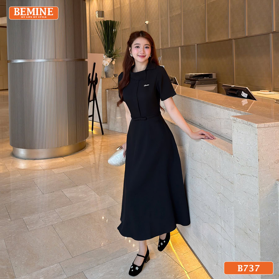 Chiều dài đầm 115cm giúp tạo vẻ thon gọn và trang nhã. Dáng đầm dài thanh lịch đi làm B737 BEMINE
