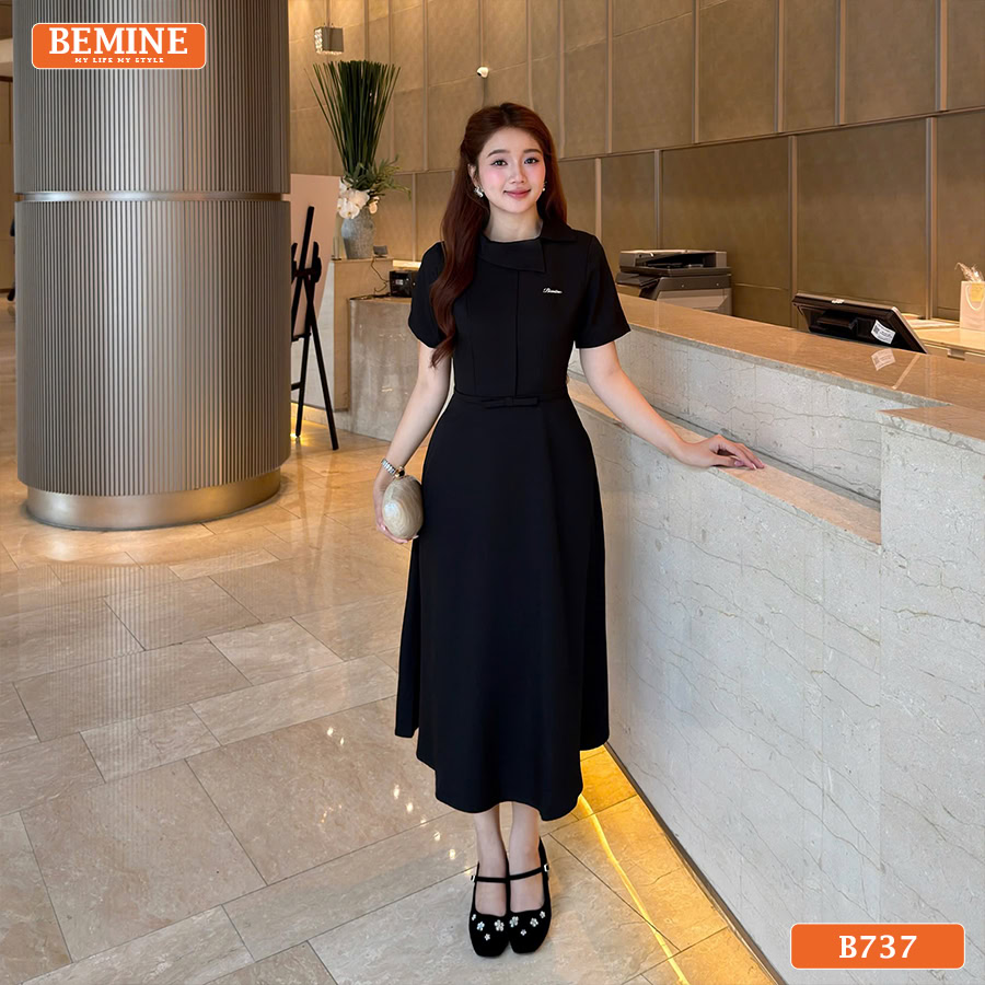 Túi sườn may chìm nhẹ nhàng và vô cùng tiện ích. Chi tiết túi tiện ích đầm thiết kế B737 BEMINE