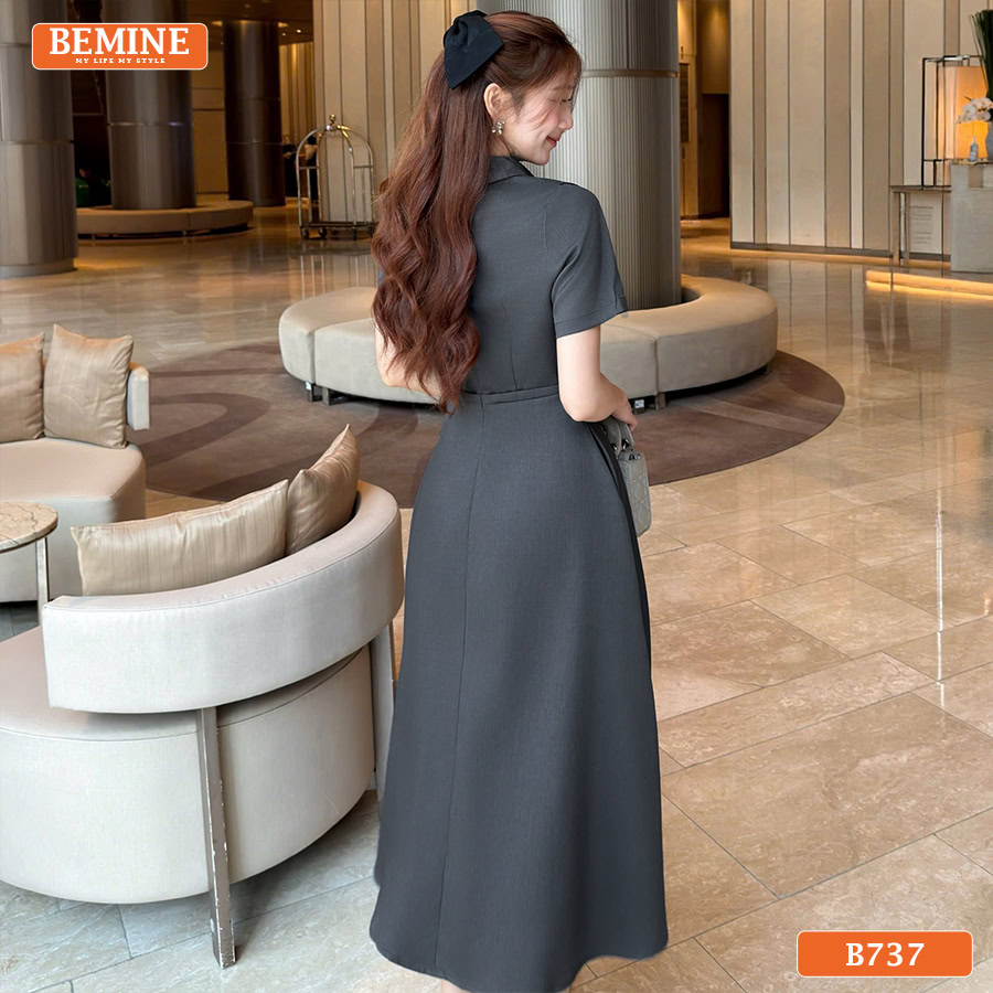 Đầm thiết kế BEMINE cổ lệch dáng dài B737 - da bánh mật