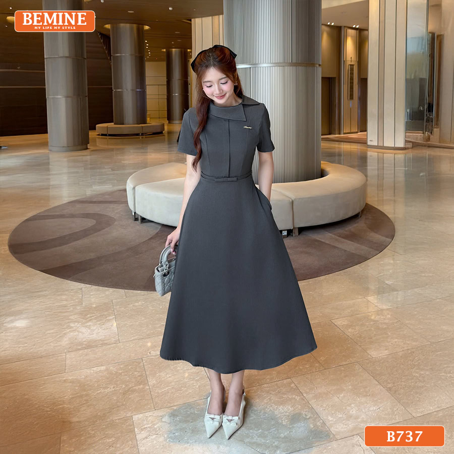 Đầm thiết kế BEMINE cổ lệch dáng dài B737 - áo công sở