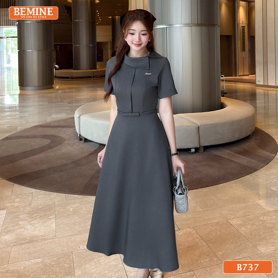 Đầm thiết kế BEMINE cổ lệch dáng dài B737 - màu tôn da
