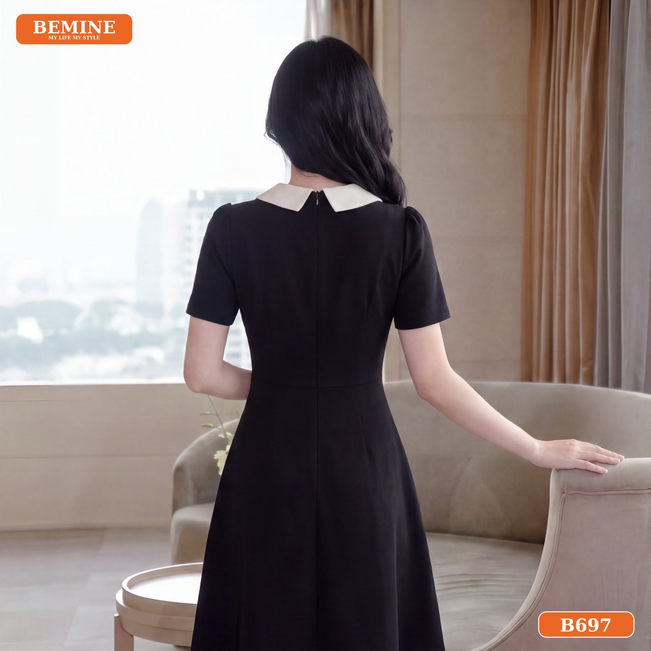 Mặt sau thanh lịch của đầm thiết kế BEMINE cổ đức B697