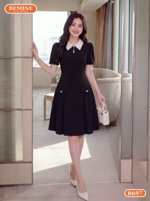 Đầm thiết kế BEMINE cổ đức đính cúc dáng chữ A B697 hình ảnh